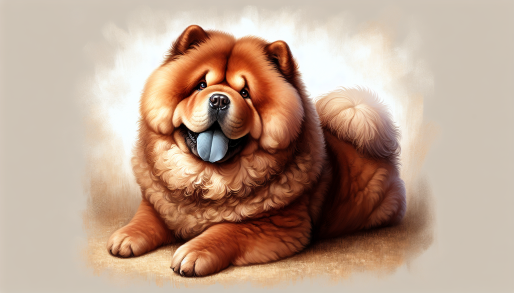Illustration of a fluffy, smiling Chow Chow dog.