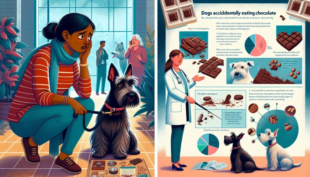 Illustration of dogs and chocolate toxicity awareness.